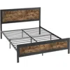 Quikfurn Queen Industrial Rivet Platform Bed Frame With Headboard In Rustic Wood Finish