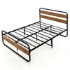 Quikfurn Queen Industrial Wood And Metal Tube Platform Bed With Headboard And Footboard
