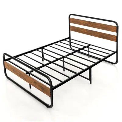 Quikfurn Queen Industrial Wood And Metal Tube Platform Bed With Headboard And Footboard