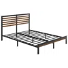 Quikfurn Queen Metal Platform Bed Frame With Bamboo Wood Slat Headboard And Footboard