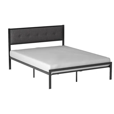 Quikfurn Queen Metal Platform Bed Frame With Gray Button Tufted Upholstered Headboard