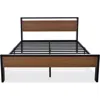 Quikfurn Queen Metal Platform Bed With Walnut Finish Wood Panel Headboard Footboard