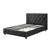 Quikfurn Queen Size Black Faux Leather Upholstered Platform Bed With Button Tufted Headboard