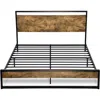 Quikfurn Queen Size Metal Wood Platform Bed Frame With Industrial Headboard
