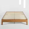 Quikfurn Queen Size Mid-century Modern Solid Wood Platform Bed Frame In Natural