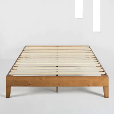 Quikfurn Queen Size Mid-century Modern Solid Wood Platform Bed Frame In Natural In Black