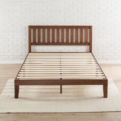 Quikfurn Queen Size Mission Style Solid Wood Platform Bed Frame With Headboard In Espresso Finish In Blue