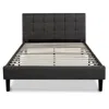 Quikfurn Queen Size Modern Classic Dark Grey Upholstered Platform Bed With Headboard