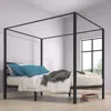 Quikfurn Queen Size Modern Four Poster Metal Canopy Bed In Black Finish