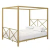 Quikfurn Queen Size Modern Gold Metal Canopy Bed Frame With Headboard And Footboard