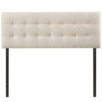 Quikfurn Queen Size Modern Ivory Fabric Upholstered Button Tufted Headboard In Brown