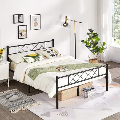Quikfurn Queen Size Traditional Powder Coated Slatted Metal Platform Bed