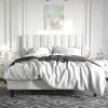 Quikfurn Queen Size White Velvet Upholstered Platform Bed Frame With Headboard