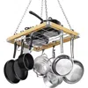 Quikfurn Rectangular 23.5-inch Metal Wood Ceiling Mounted Kitchen Pot Rack