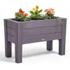 Quikfurn Rectangular Plastic Raised Garden Bed Planter Box - Dark Grey Cedar Wood Finish