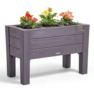 Quikfurn Rectangular Plastic Raised Garden Bed Planter Box - Dark Grey Cedar Wood Finish