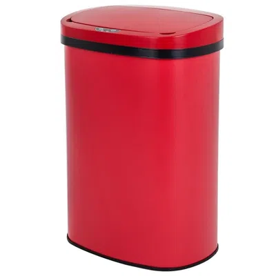 Quikfurn Red 13 Gallon Stainless Steel Motion Sensor Trash Can