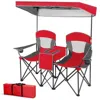 Quikfurn Red 2-piece Folding Camping Canopy Chairs Set With Cup Holder And Storage Pocket