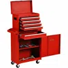 Quikfurn Red Heavy Duty Steel Lockable Rolling Tool Chest Mobile Garage Storage Cart