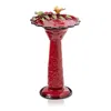 Quikfurn Red Metal Outdoor Garden Patio Birdbath With Decorative Bird Leaf Figurines