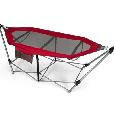 Quikfurn Red Portable Camping Foldable Hammock With Stand And Carry Case