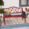 Quikfurn Red Steel Frame Outdoor Patio Garden Bench With Bird Branch Pattern Backrest