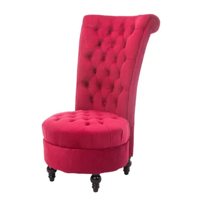 Quikfurn Red Tufted High Back Plush Velvet Upholstered Accent Low Profile Chair