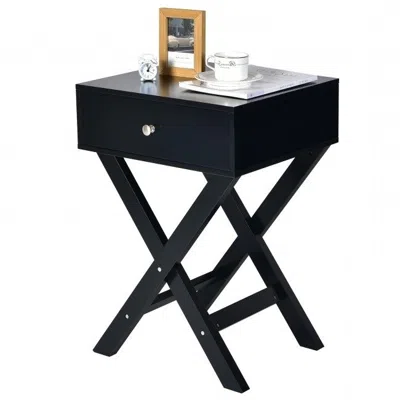 Quikfurn Retro Black X-shape 1 Drawer Nightstand Coffee Table