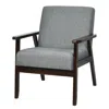 Quikfurn Retro Modern Classic Grey Linen Wide Accent Chair With Espresso Wood Frame