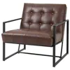 Quikfurn Retro Tufted Faux Leather Metal Frame Accent Chair - Brown