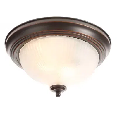 Quikfurn Round 11-inch Bronze Finish Ceiling Light With Frosted Glass Shade - Flush Mount In Brown
