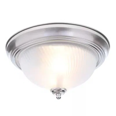 Quikfurn Round 11-inch Brushed Nickel Flush Mount Ceiling Light With Frosted Glass Shade In Metallic