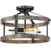 Quikfurn Round 13-inch Metal Wood Farmhouse 2-light Ceiling Lamp - Semi-flush Mount