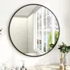 Quikfurn Round 24-inch Circular Bathroom Wall Mirror With Black Frame