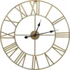 Quikfurn Round 24-inch Decorative Gold Metal Wall Clock Roman Numerals And Black Hands