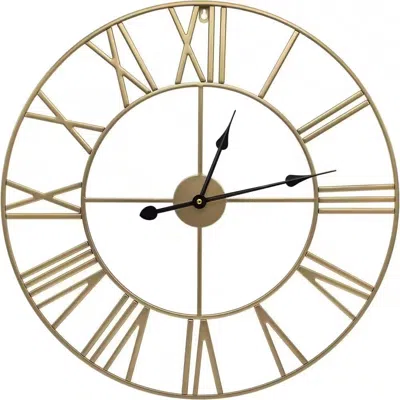 Quikfurn Round 24-inch Decorative Gold Metal Wall Clock Roman Numerals And Black Hands In Burgundy