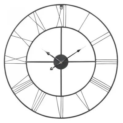 Quikfurn Round 24-inch Metal Wall Clock With Roman Numerals In Blue