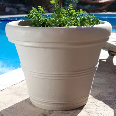 Quikfurn Round 26-inch Outdoor Patio Planter For Small Tree In Weathered Concrete Finish In White