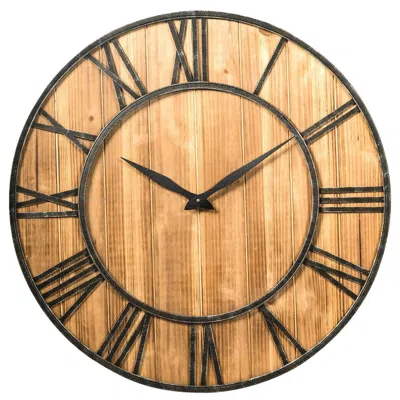 Quikfurn Round 30-inch Roman Numeral Silent Wood Metal Farmhouse Wall Clock In Blue