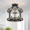Quikfurn Round 4-light 12.5-inch Metal Wood Farmhouse Ceiling Lamp - Semi-flush Mount
