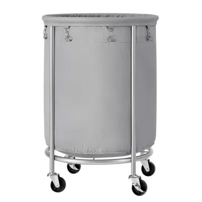 Quikfurn Round 45-gallon Laundry Basket Hamper With Grey Fabric Bag Steel Frame On Wheels