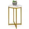 Quikfurn Round Cross Leg Design Coffee Side Table Nightstand With Faux Marble Top White/gold