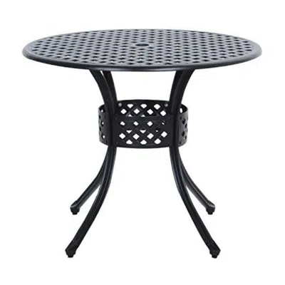 Quikfurn Round Metal 33-inch Outdoor Patio Table In Black Cast Aluminum