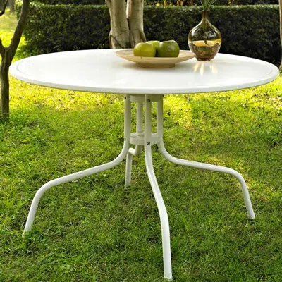 Quikfurn Round Patio Dining Table In White Outdoor Uv Resistant Metal