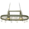 Quikfurn Rustic 2 Light 10 Hook Ceiling Mounted Hanging Pot Rack In Slate Gray