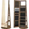Quikfurn Rustic Brown Wood Jewelry Cabinet Armoire Organizer Freestanding Rotating Mirror