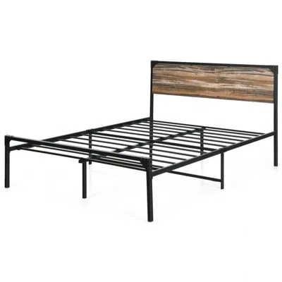 Quikfurn Rustic Farmhome Metal Wood Platform Bed Frame In Full Size In Blue