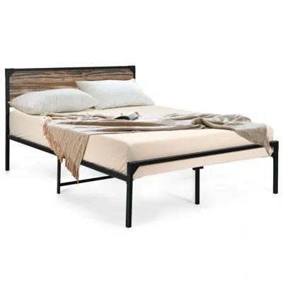 Quikfurn Rustic Farmhome Metal Wood Platform Bed Frame In Queen Size