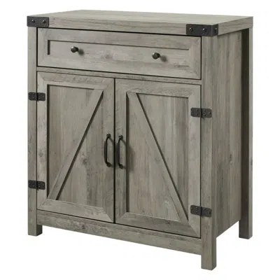 Quikfurn Rustic Farmhouse Barn Door Accent Storage Cabinet Grey Wash