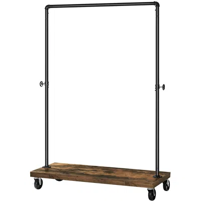 Quikfurn Rustic Industrial Laundry Pipe Garment Rack Lockable Wheels